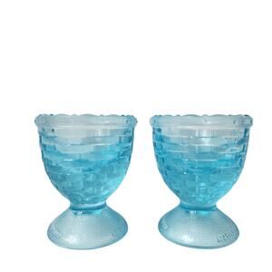 Longaberger Set Of 2 Glass Egg Cups 2002 Robin Egg Blue Beautiful New